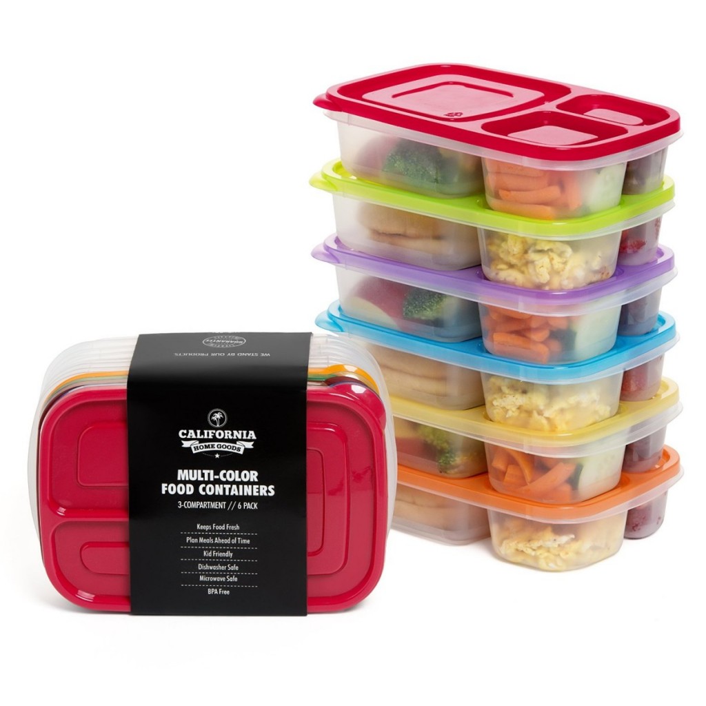 California Home Goods 3 Compartment Reusable Food Storage Containers