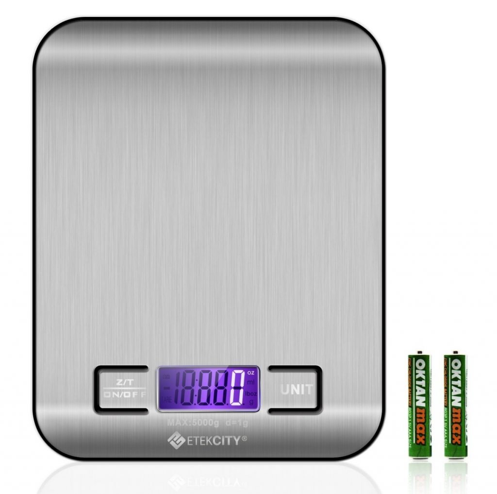 Etekcity Digital Multifunction Food Kitchen Scale,Stainless Steel,11lb 5kg, Silver